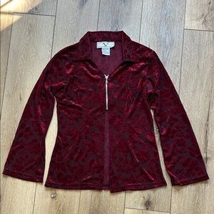 Voice Womens L Red Velvet Burnout Sheer Whimsigoth Fairy Grunge Zip Top Sexy